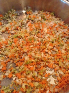 Finely chopped carrots, celery and onion